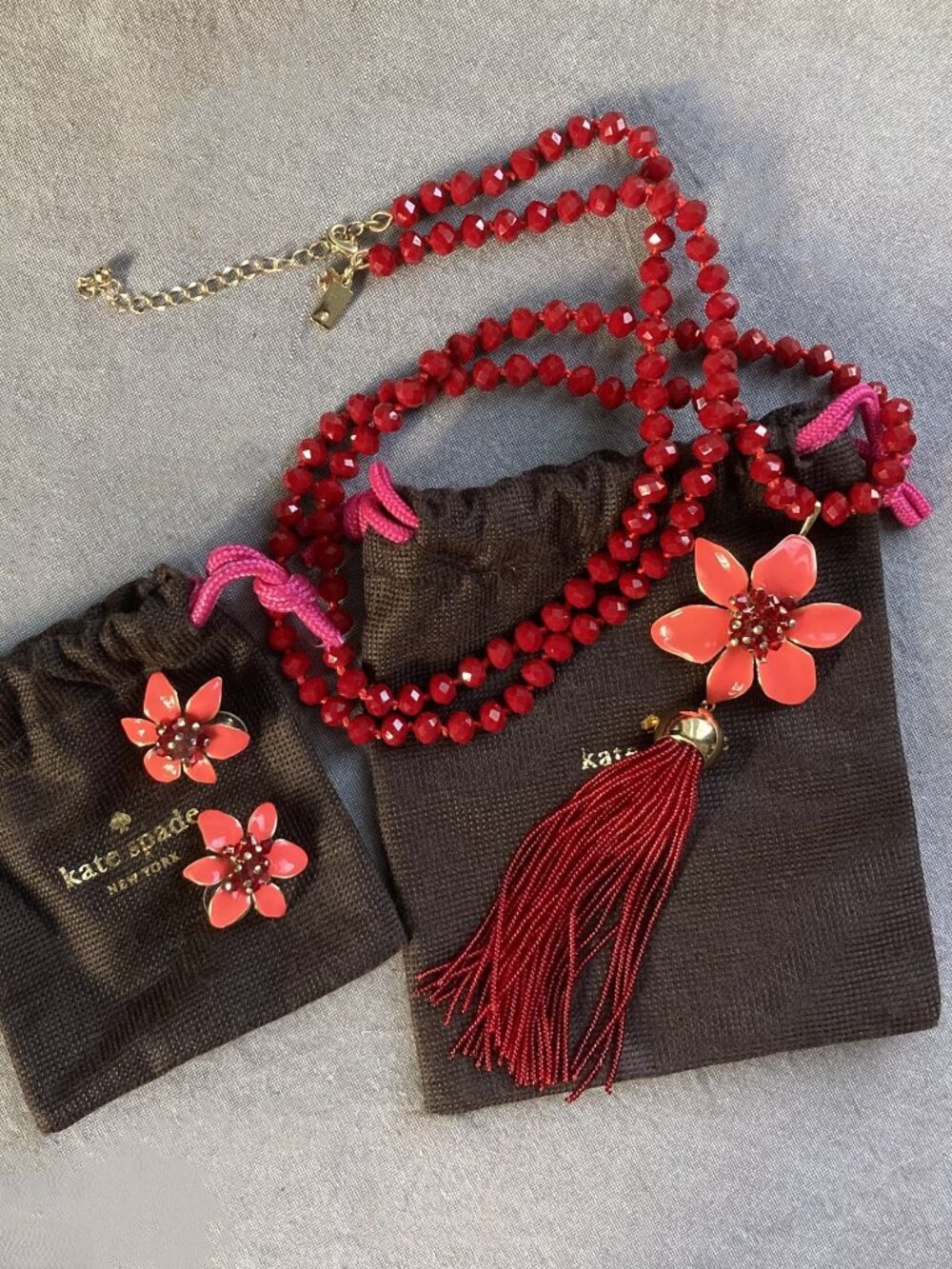 Kate Spade New York Necklace & Earrings Set, "Lovely Lilies" gold-plated, tassel